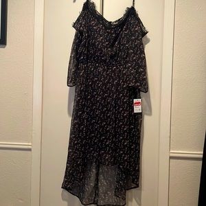 Cold Shoulder High Low Floral Lace MIDI Dress